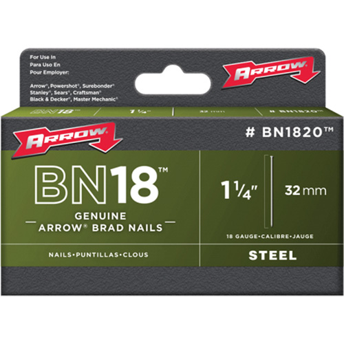 Clous Brad pour agrafeuse & pistolets-agrafeurs &agrave; percussion Arrow & Aurora Nassau Supply