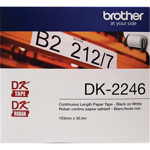 Continuous Paper Tape Labels, 103 mm x 100'/30.4 m, Black on White Nassau Supply