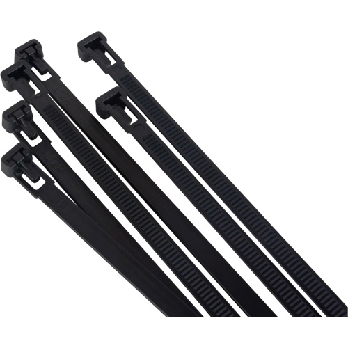 Attache-c&acirc;ble r&eacute;utilisable, Longueur 8", R&eacute;sistance &agrave; la traction 50 lb, Noir Nassau Supply