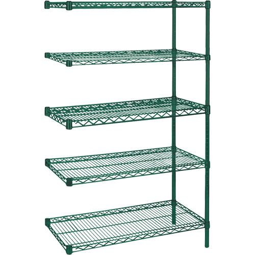 Heavy-Duty Green Epoxy Finish Wire Shelving, Add-On Kit, 5 Tiers, 36" W x 74" H x 18" D Nassau Supply
