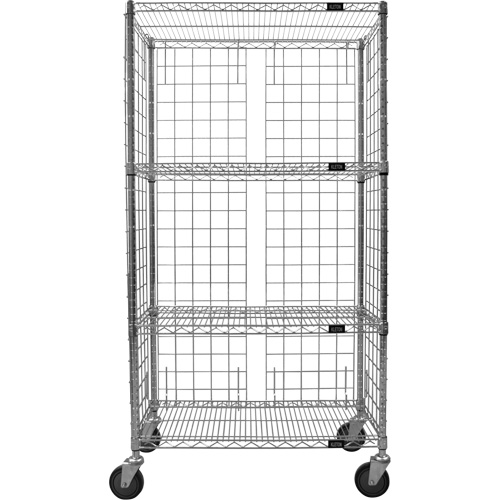 Enclosed Wire Shelf Cart, Chrome Plated, 36" x 69" x 18", 800 lbs. Capacity Nassau Supply