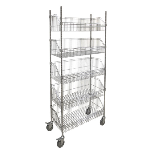 Wire Basket Shelving Cart, 5 Tiers, 36" W x 80" H x 18" D Nassau Supply