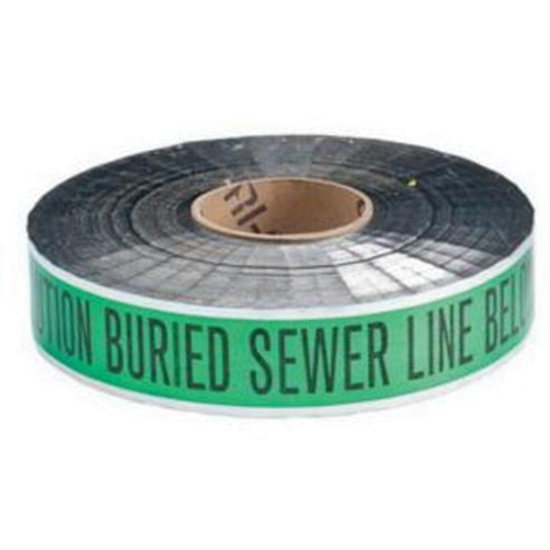 "Sewer Line" Identoline&reg; Underground Warning Tape, 2" W x 1000' L, Black on Green Nassau Supply
