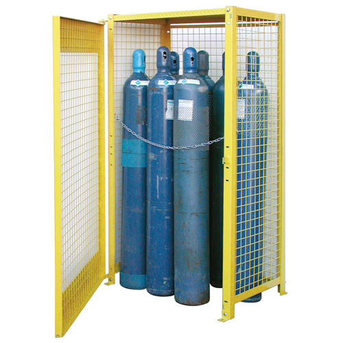 Gas Cylinder Cabinets, 10 Cylinder Capacity, 44" W x 30" D x 74" H, Yellow Nassau Supply