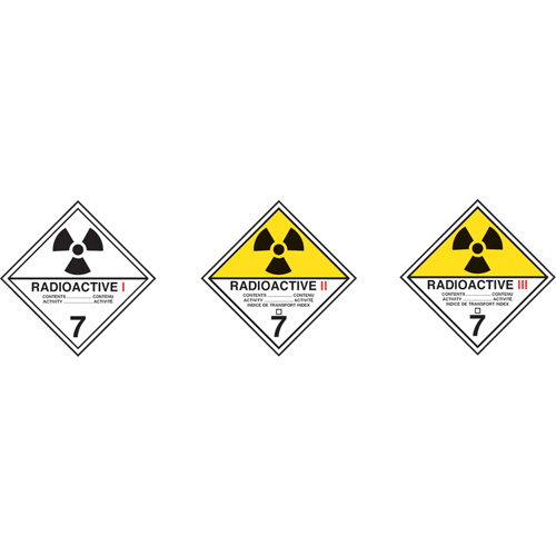 &eacute;tiquettes d'exp&eacute;dition TMD, Classe 7, Radioactif I, Papier Nassau Supply