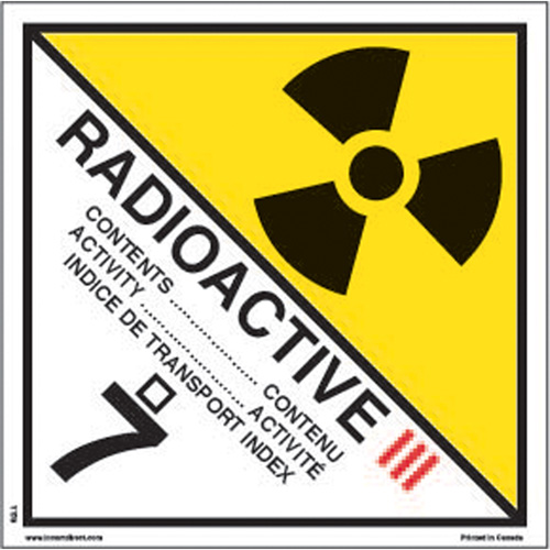 &eacute;tiquettes d'exp&eacute;dition TMD, Classe 7, Radioactif III, Papier Nassau Supply