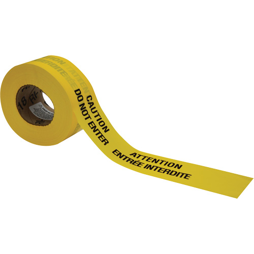 Barricade Tape, Bilingual, 3" W x 1000' L, 3.5 mils, Black on Yellow Nassau Supply