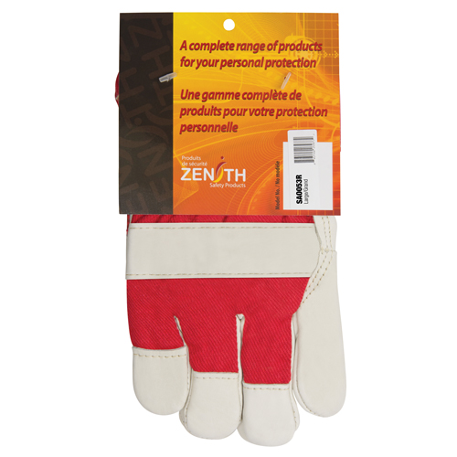 Gants d'ajusteur rouge & blanc doubl&eacute;s pour l'hiver de premi&egrave;re qualit&eacute;, Grand, Paume en Cuir fleur de vache, Doublure en Boa Nassau Supply