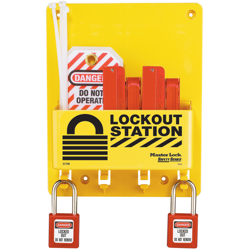 Poste de verrouillage compacte, Cadenas Thermoplastique, Capacit&eacute; de 4, Cadenas Compris Nassau Supply