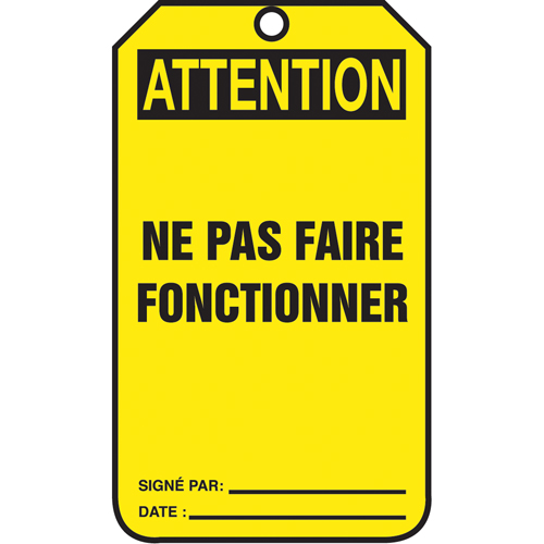 &eacute;tiquettes de verrouillage, Plastique, 3-3/8" la x 5-7/8" h, Français Nassau Supply