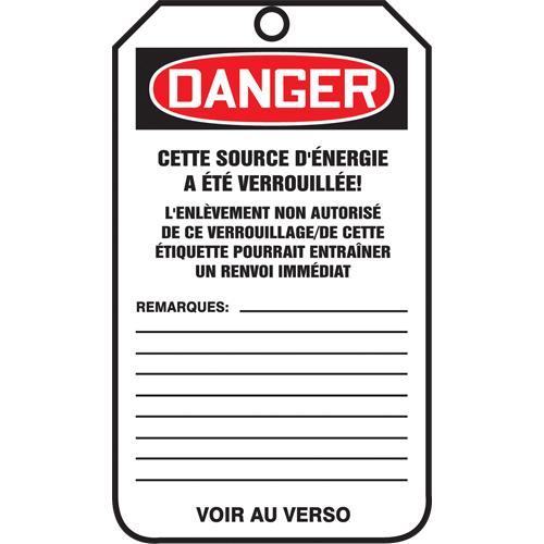 Lockout Tags, Plastic, 3-3/8" W x 5-7/8" H, French Nassau Supply