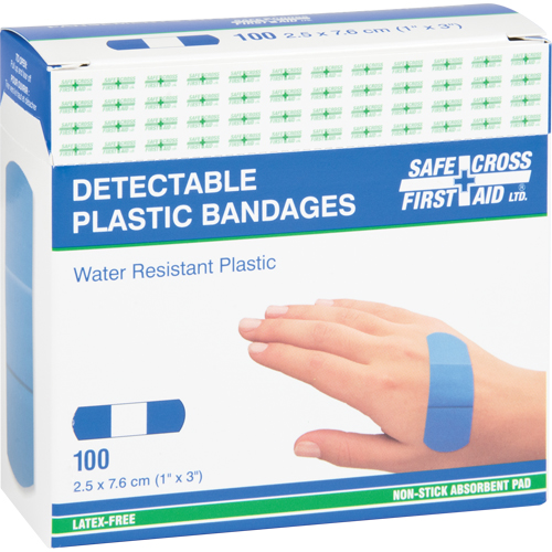 Bandages, Rectangular/Square, 3", Plastic Metal Detectable, Sterile Nassau Supply