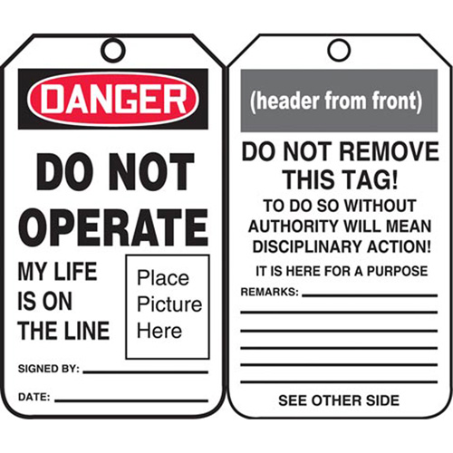 Safety Tags, Plastic, 3-3/8" W x 5-3/4" H, English Nassau Supply