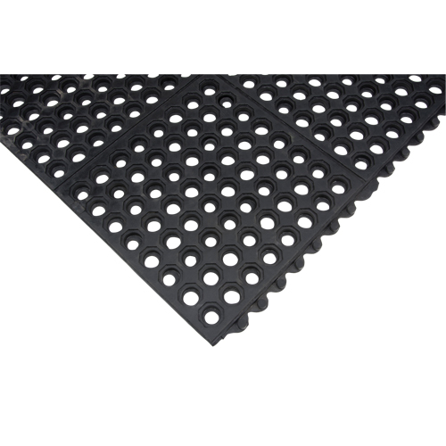 Anti-Fatigue Link Matting, Honeycomb, 3' x 3' x 1/2", Black, Natural Rubber Nassau Supply