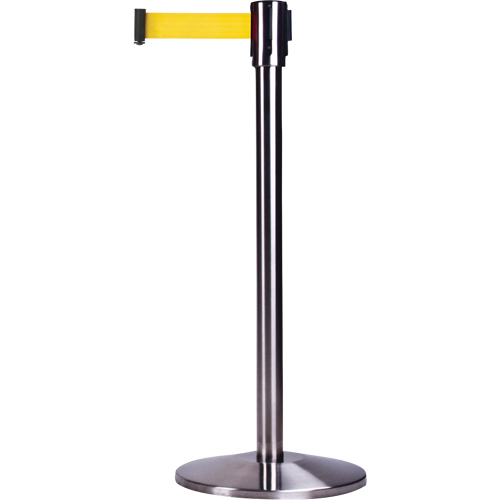 Barri&egrave;res sur pieds pour le contr&ocirc;le des foules, Acier, 35" h, Ruban Jaune, Longueur du ruban 12' Nassau Supply