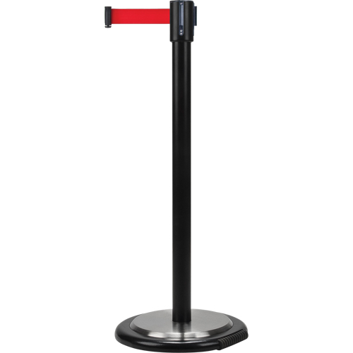 Barri&egrave;res sur pieds pour le contr&ocirc;le des foules, Acier, 35" h, Ruban Rouge, Longueur du ruban 12' Nassau Supply