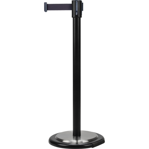 Barri&egrave;res sur pieds pour le contr&ocirc;le des foules, Acier, 35" h, Ruban Noir, Longueur du ruban 7' Nassau Supply