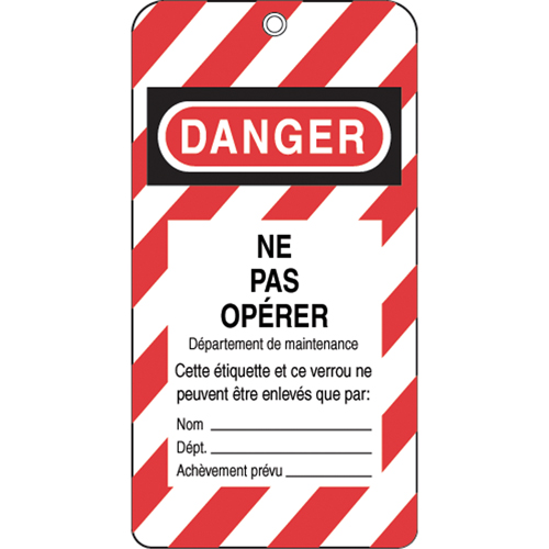 Lockout Tags, Plastic, 3" W x 5-3/4" H, French Nassau Supply