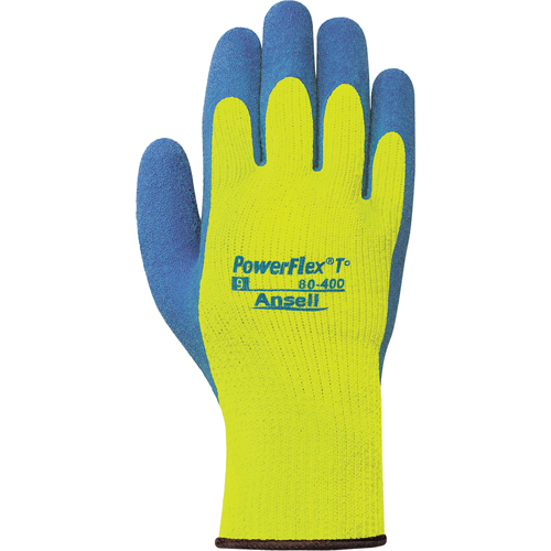 Gants PowerFlex T° Hi Viz 80-400, 7/Petit, R&ecirc;vetement Latex de caoutchouc, Calibre 7, Enveloppe en Tissu &eacute;ponge Nassau Supply