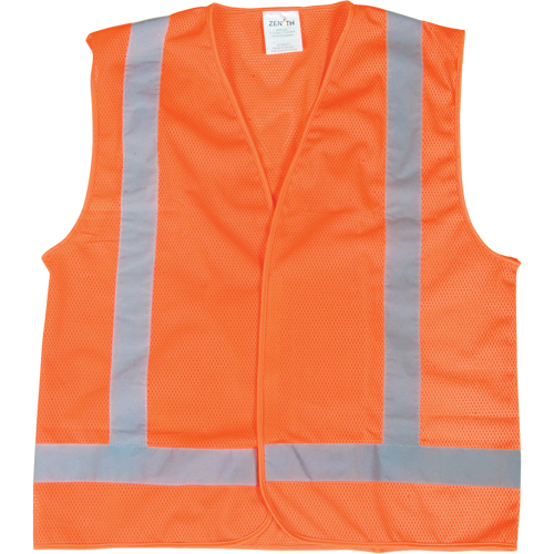 Traffic Safety Vest, High Visibility Orange, Medium, Polyester Nassau Supply