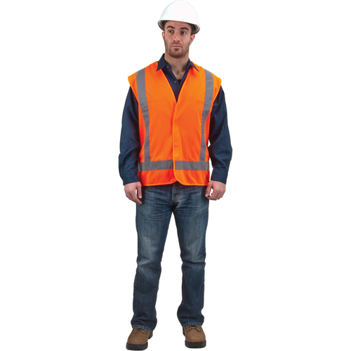 Traffic Safety Vest, High Visibility Orange, Medium, Polyester Nassau Supply