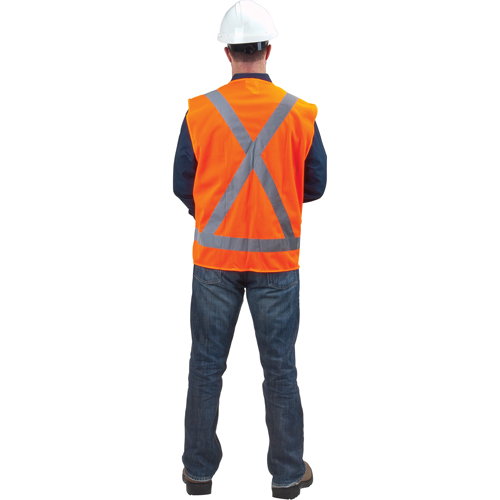 Traffic Safety Vest, High Visibility Orange, Medium, Polyester Nassau Supply