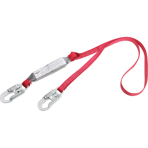 PRO Shock Absorbing Lanyards, 4', Snap Hook Center, Snap Hook Leg Ends, Polyester Nassau Supply