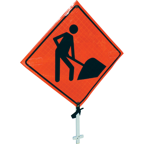 Enseigne sur poteau pr&eacute;sence de travailleurs, 24" x 24", Vinyle, Pictogramme Nassau Supply