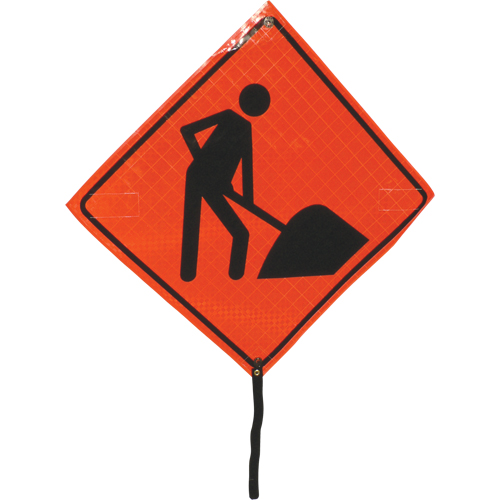 Enseigne enroulable pr&eacute;sence de travailleurs, 24" x 24", Vinyle, Pictogramme Nassau Supply