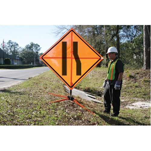Panneau de construction enroulable - Tilt-Adjust prenez la voie de gauche, 36" x 36", Vinyle, Pictogramme Nassau Supply