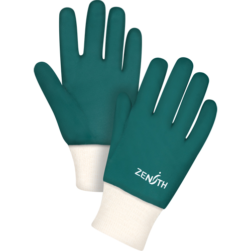Double Dipped Green Gloves, 10" L, PVC, Cotton Jersey Inner Lining, 70-mil Nassau Supply