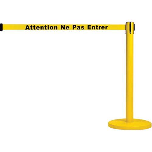 Barri&egrave;re autonome pour le contr&ocirc;le des foules, Acier, 35" h, Ruban Jaune, Longueur du ruban 7' Nassau Supply