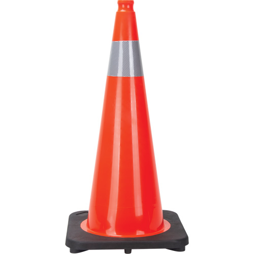 C&ocirc;ne de signalisation, 28", Orange, Bande(s) r&eacute;fl&eacute;chissante(s) 4" Nassau Supply
