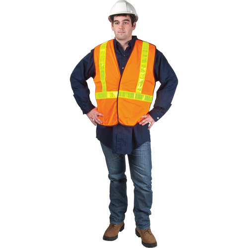 5-Point Tear-Away Traffic Safety Vest, High Visibility Orange, Medium, Polyester Nassau Supply