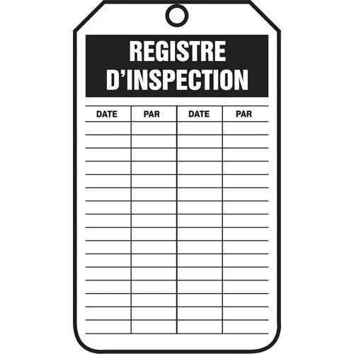 &eacute;tiquettes de s&eacute;curit&eacute; d'inspection et de contr&ocirc;le de l'&eacute;tat de l'&eacute;quipement, Papier cartonn&eacute;, 3-1/8" la x 5-7/8" h, Français Nassau Supply
