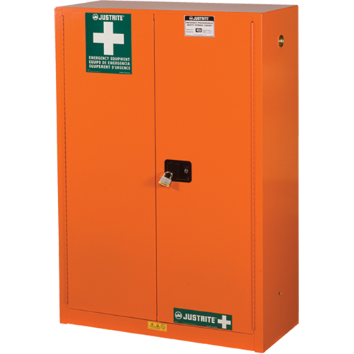 Emergency Preparedness Storage Cabinets, Steel, 4 Shelves, 65" H x 43" W x 18" D, Orange Nassau Supply