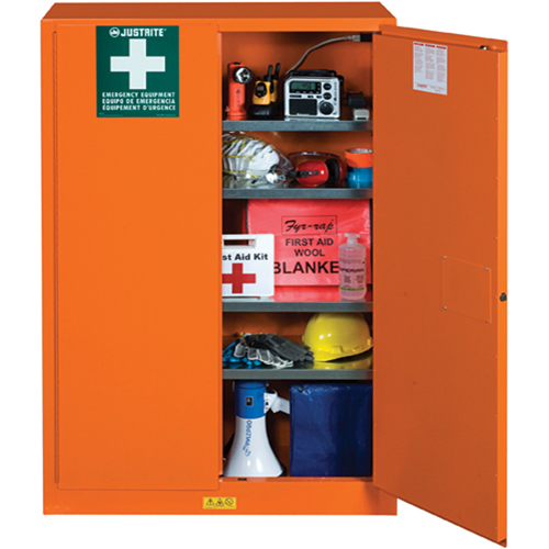 Emergency Preparedness Storage Cabinets, Steel, 4 Shelves, 65" H x 43" W x 18" D, Orange Nassau Supply