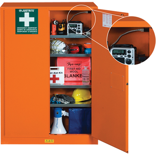 Emergency Preparedness Storage Cabinets, Steel, 4 Shelves, 65" H x 43" W x 18" D, Orange Nassau Supply