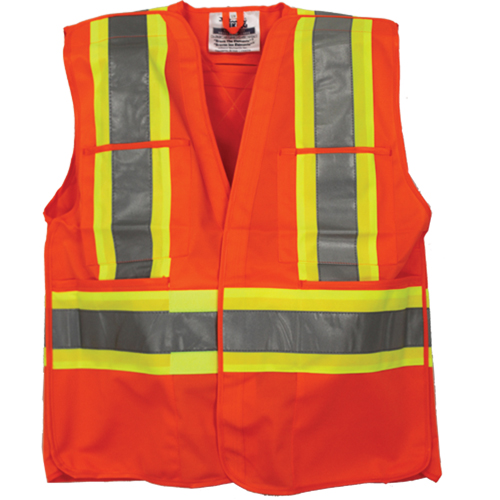 Tear Away Safety Vest, High Visibility Orange, 4X-Large/5X-Large, Polyester Nassau Supply
