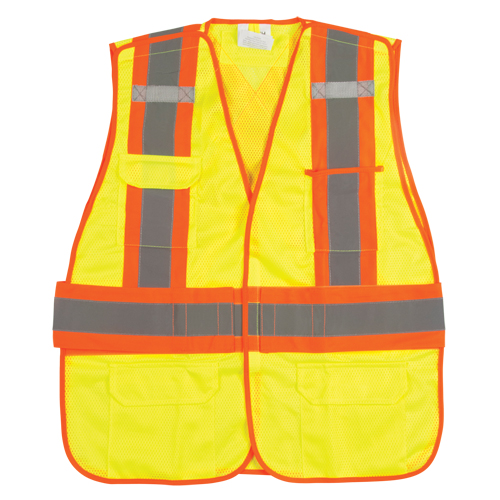 Flame-Resistant Surveyor Vest, High Visibility Lime-Yellow, Medium, Polyester Nassau Supply