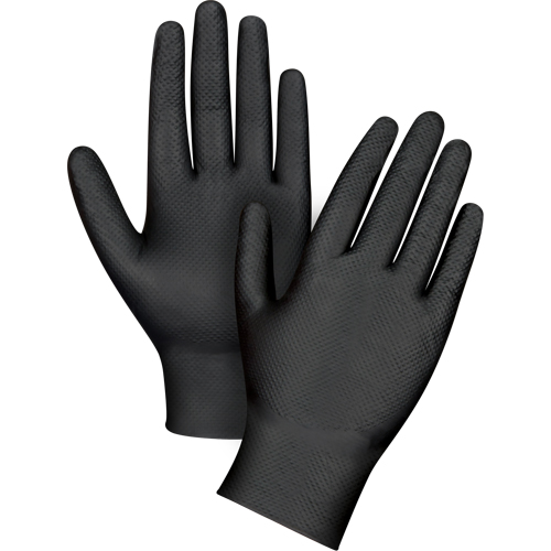 Gants d'examen de poids lourd &agrave; prise tactile, T-Grand, Nitrile, 8 mils, Sans poudre, Noir Nassau Supply