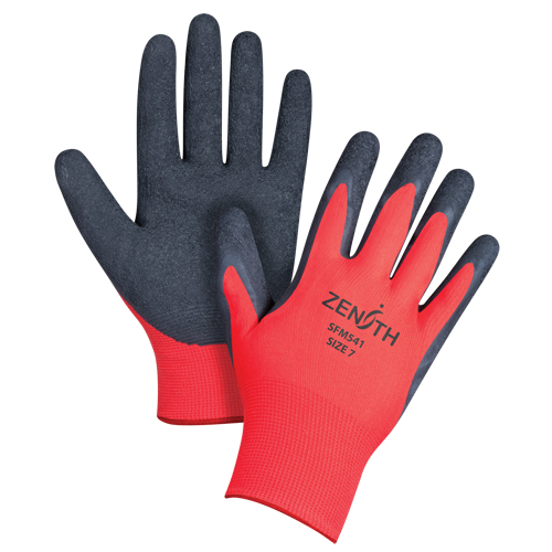 Gants enduits &agrave; prise cr&ecirc;p&eacute;e noir & rouge, 6/T-petit, R&ecirc;vetement Latex de caoutchouc, Calibre 13, Enveloppe en Polyester Nassau Supply