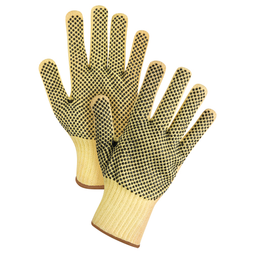 Gants tricot&eacute;s deux c&ocirc;t&eacute;s, sans couture, &agrave; pois, Taille Grand/9, Calibre 7, Rev&ecirc;tement PVC, Enveloppe en Kevlar, ASTM ANSI niveau A2/EN 388 niveau 3 Nassau Supply