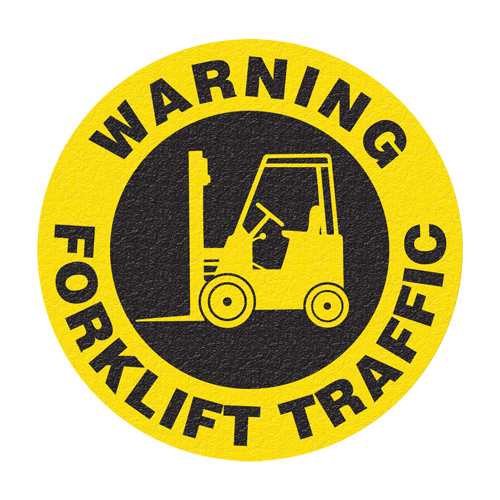 Panneau de signalisation au sol  Warning Forklift Traffic , Adh&eacute;sif, Anglais avec pictogramme Nassau Supply