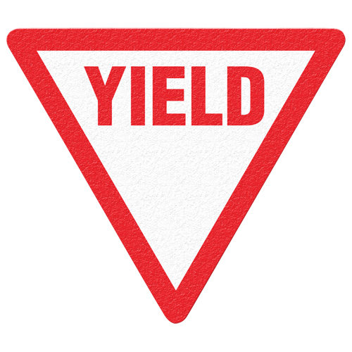 Panneau de signalisation au sol  Yield , Adh&eacute;sif, Anglais avec pictogramme Nassau Supply