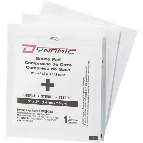 Gaze Dynamic, Tampon, 3" lo x 3" la, St&eacute;rile, Dispositif m&eacute;dical Classe 1 Nassau Supply