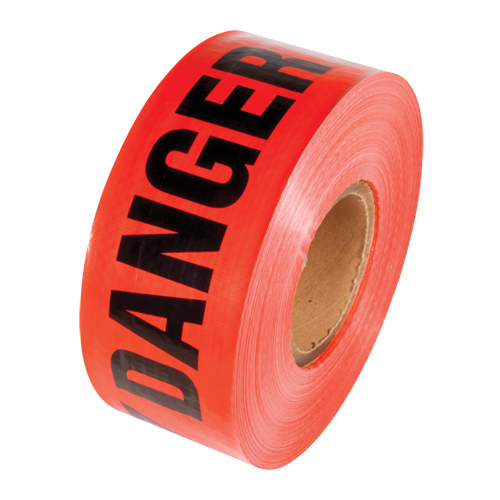 Reinforced Grade Barricade Tape, English, 3" W x 500' L, 5 mils, Black on Red Nassau Supply