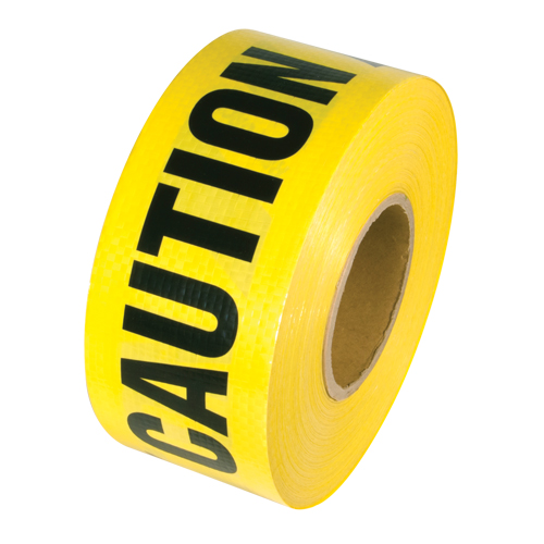 Reinforced Grade Barricade Tape, English, 3" W x 500' L, 5 mils, Black on Yellow Nassau Supply