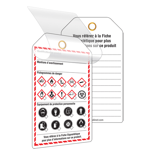 &eacute;tiquettes auto-plastifiantes pour le milieu de travail, Papier cartonn&eacute;, 3-3/8" la x 5-3/4" h, Français Nassau Supply