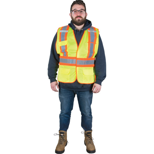 Flame-Resistant Surveyor Vest, High Visibility Lime-Yellow, Medium, Polyester Nassau Supply